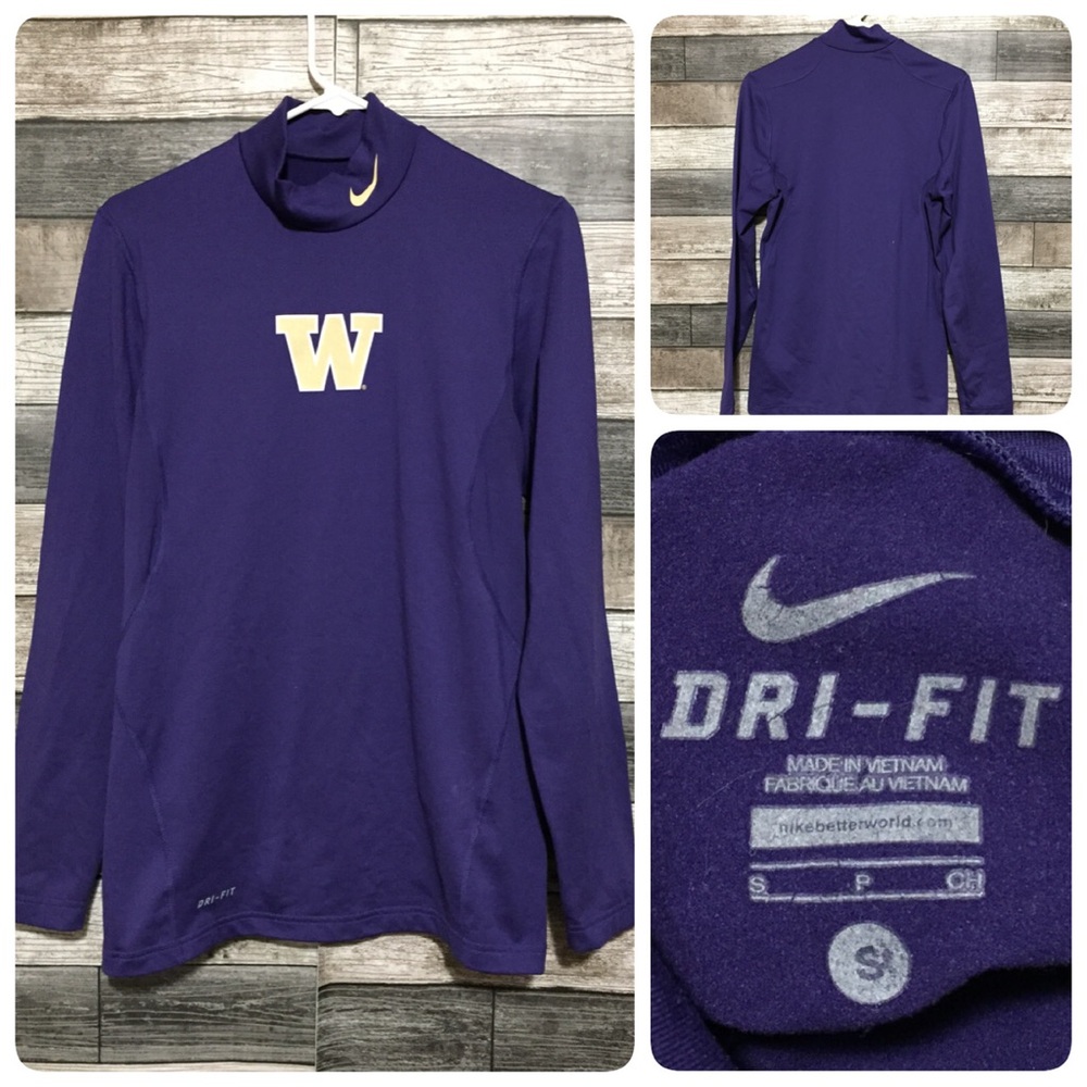 Nike Dri Fit Fitted UW Huskies Mock Neck Shirt Men’s S Purple Long Sleeve